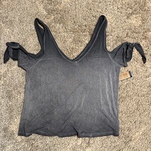 American Eagle Outfitters Charcoal Cold Shoulder Tank Top